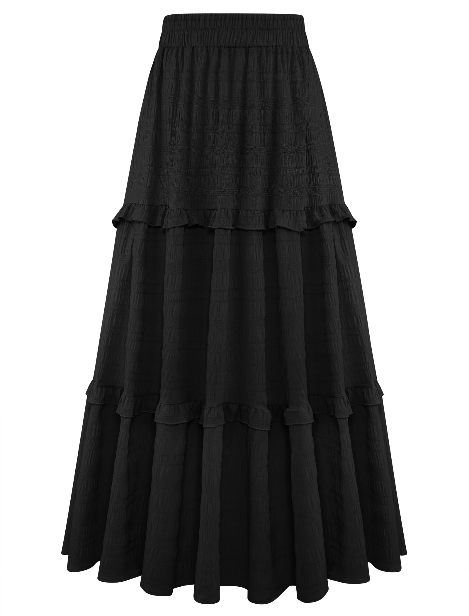 Gracyoga Maxi Skirts for Women Casual Elegant High Waisted A Line Flowy Ruffle Tiered Long Skirt with Pockets
