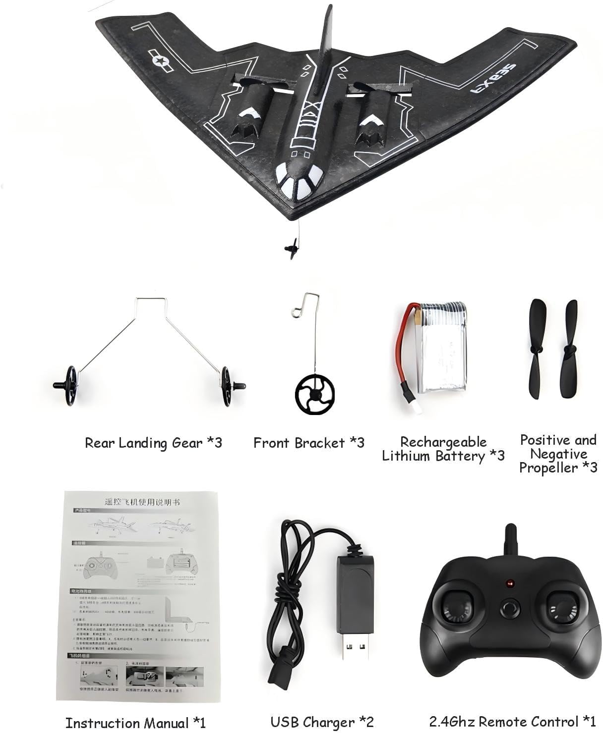 RC Plane 2.4Ghz 2 Channels EPP Foam, Remote Control B-2 Spirit Stealth Bomber Plane, Easy to Fly RC Glider Toys for Kids, Adults and Beginners with 3 Batteries
