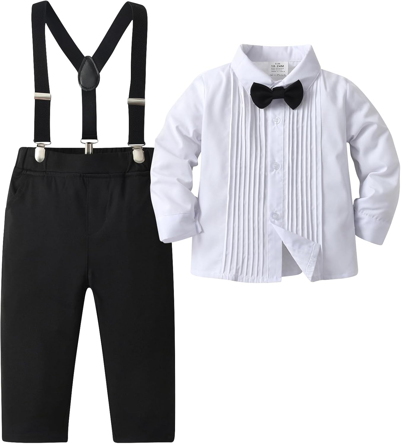 Baby Boys Pants Sets, Infant Long Sleeve Shirt + Pants + Bow Tie + Suspenders,Toddler Gentleman Outfits