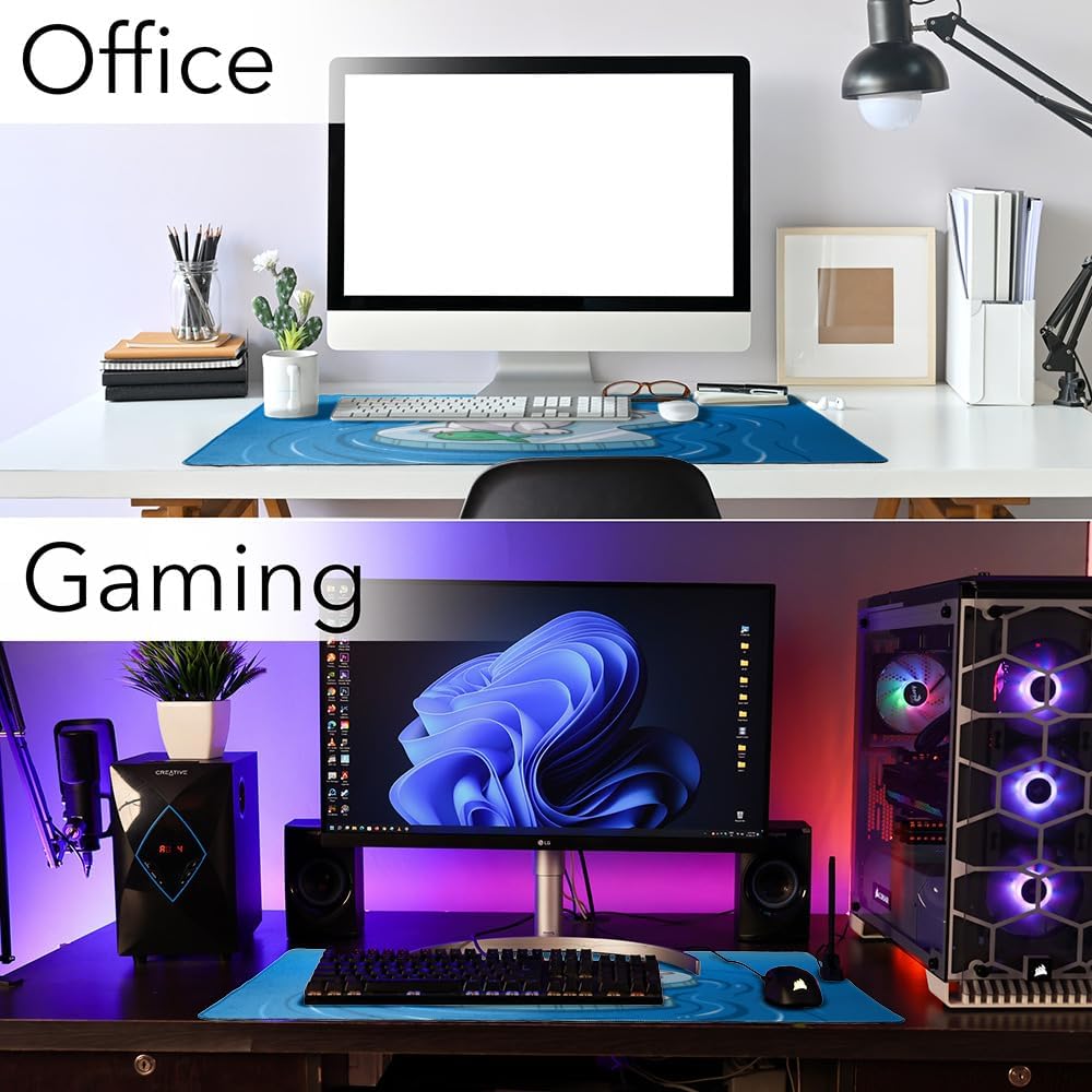 Cute Harp Seal Pup on Ice with Fish Large Gaming Mouse Pad Desk Mat with Stitched Edges, Non-Slip Base