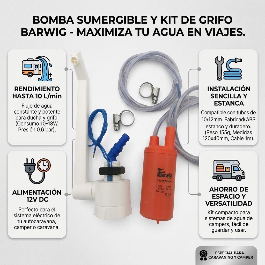 CR-MOESANCO® Kit robinet + pompe + 2 pinces inox pour caravane 12 V camping-car (BARWING)