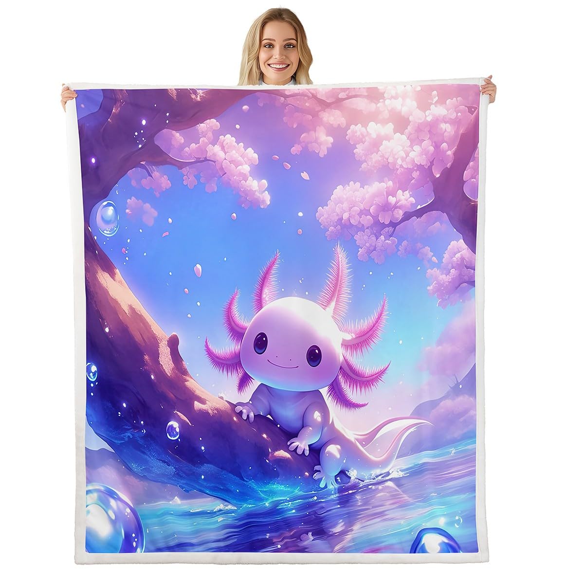 Couverture polaire axolotl pour des soirées lecture cosy sur le canapé enfant