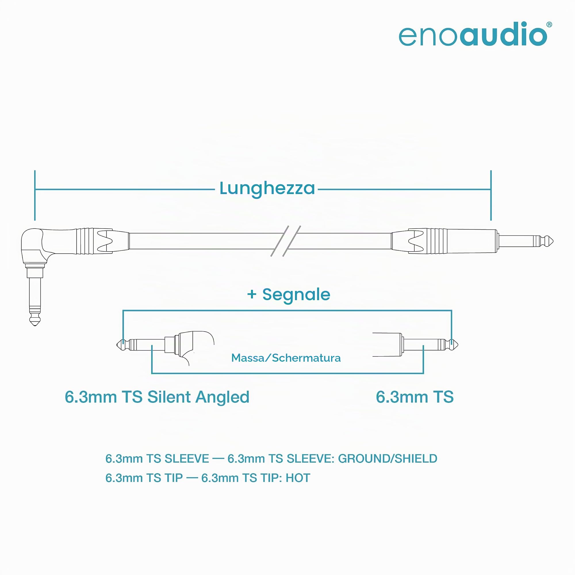 enoaudio Mogami 3368 Chitarra/Basso Cavo professionale | Neutrik Gold Silent Switch TS angolare – TS | HiFi - 3,0 m
