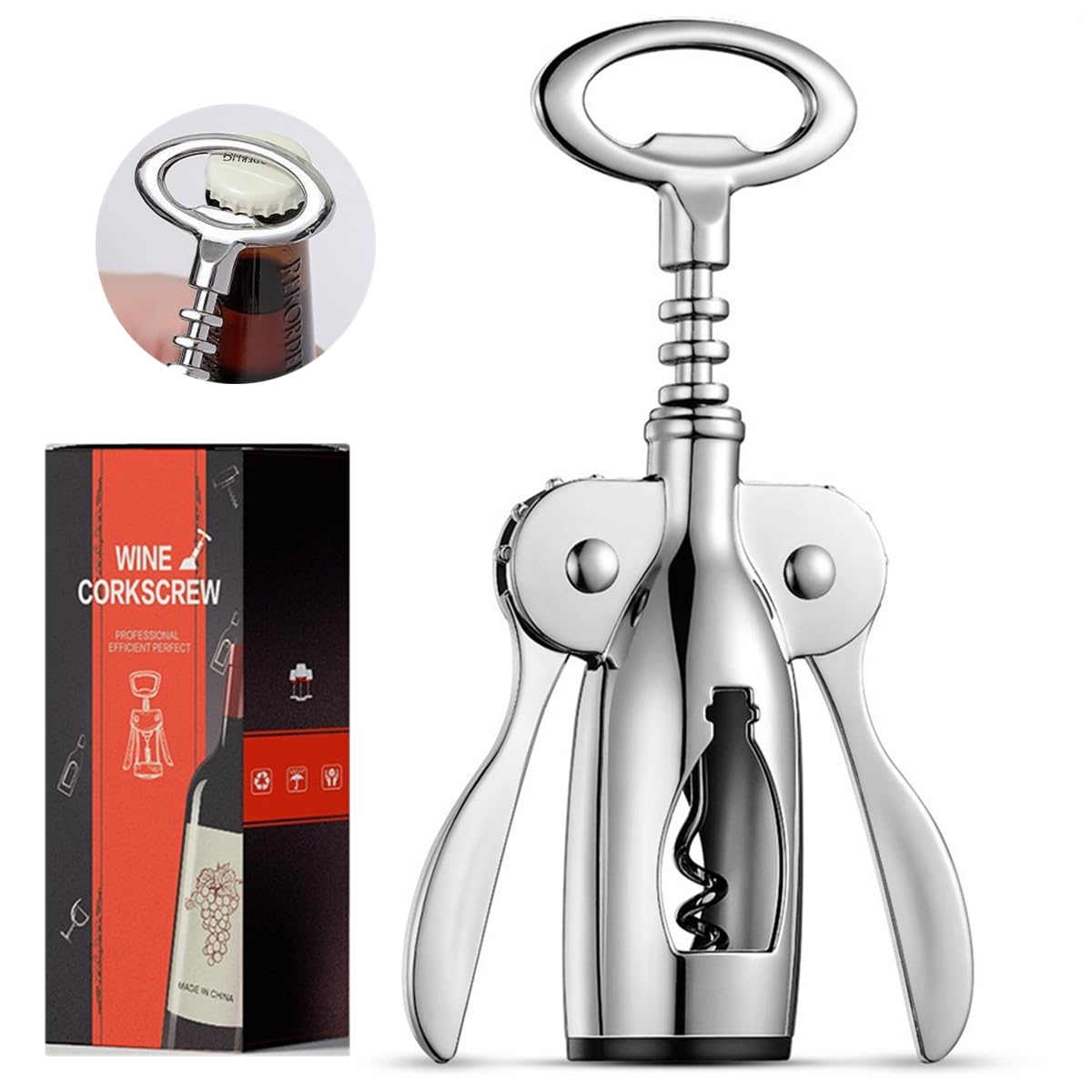 Abridor de vino con abrebotellas multifuncionales, aleación de zinc premium 2 en 1 abridor de botellas de vino