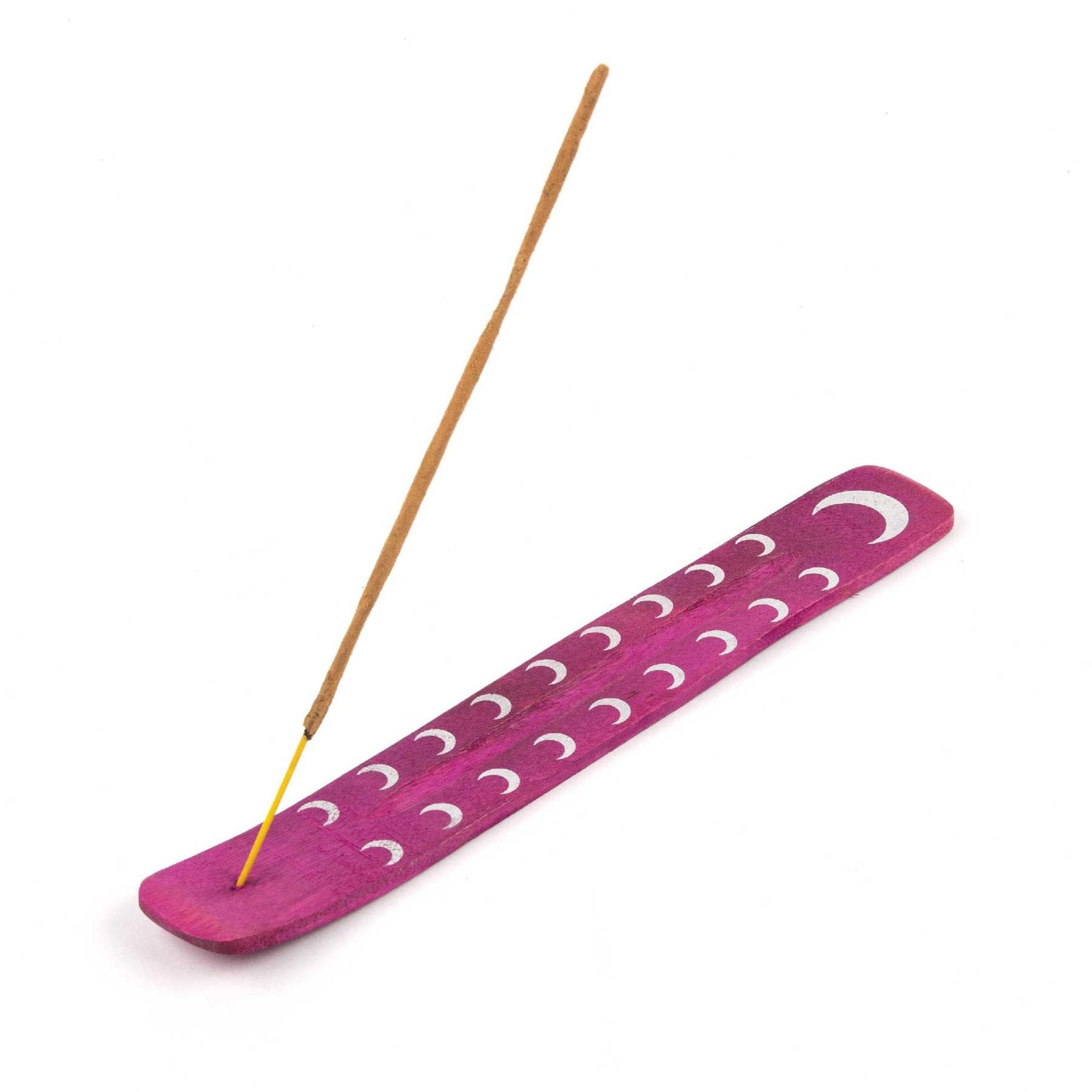 Myga Coloured Incense Holder - Handmade Stick Burner made of Natural Elm Wood - Ash Catcher ideal for Meditation, Aromatherapy and Yoga - Great for Home Décor, Office and Gifting - Pink Moon