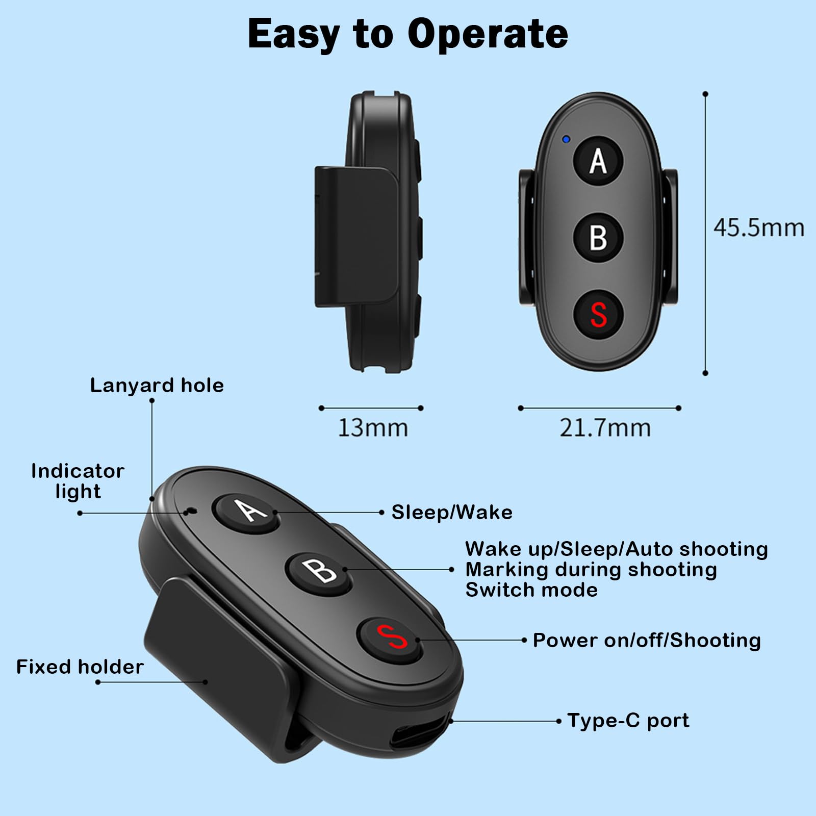 Mando a distancia Bluetooth para DJI Osmo Action 6/5 Pro/4, para Insta360 X5/X4/X3 para GoPro Hero 13 12, mando a distancia inalámbrico con correa de muñeca, accesorios de cámara de acción inteligente
