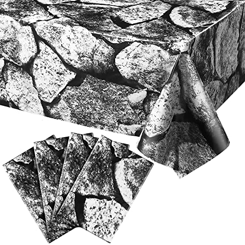 4 Pieces Stone Wall Tablecloths Halloween Table Covers Disposable Plastic Tablecloths 108 X 54 Inch Medieval Party Decorations Brick Pattern Table Cloth Stone Table Decor For Theme Party (Stone Style) #TOP21