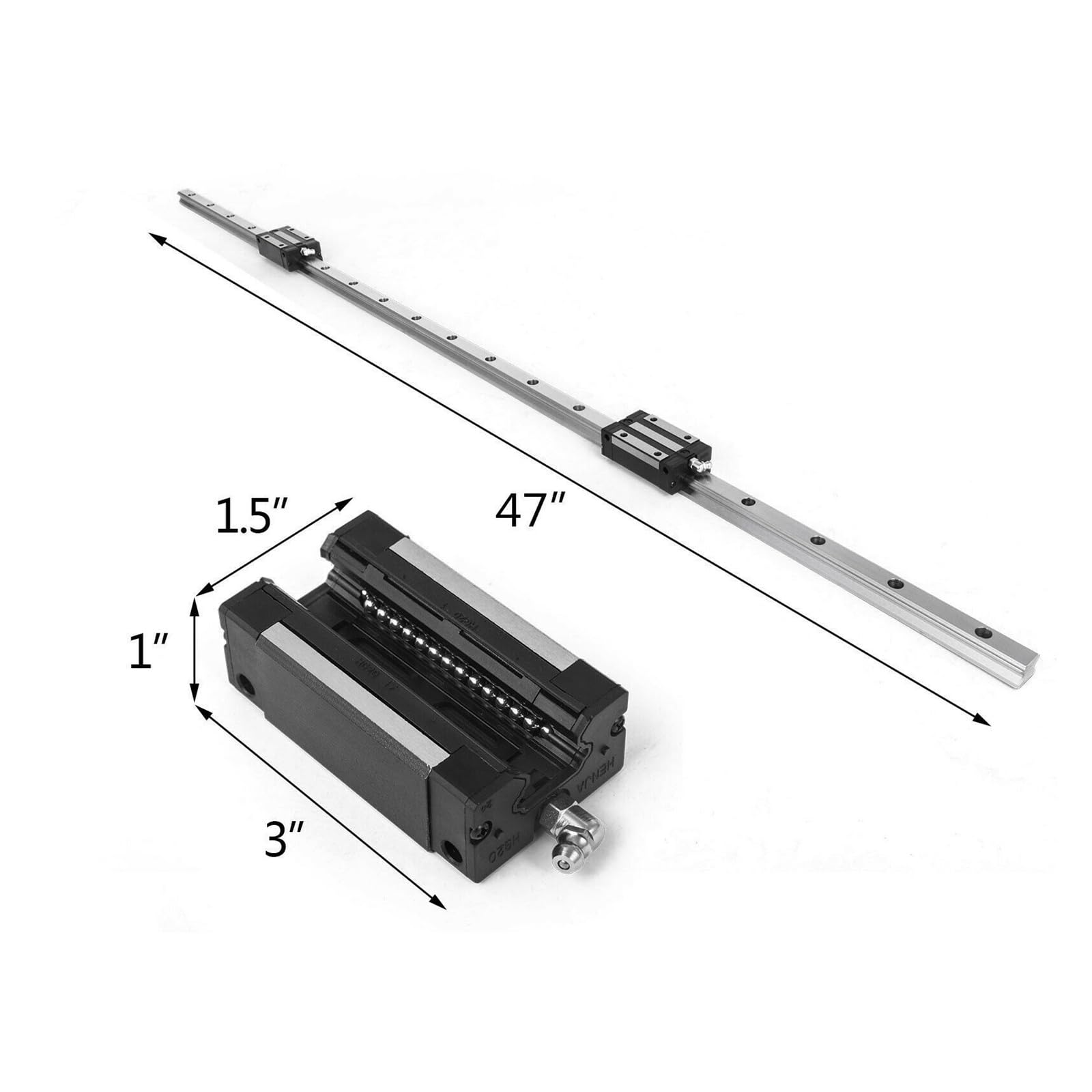 Prowadnice liniowe HGH20 2 szt. 1200 mm 1500 + 4 bloków łożyskowych, płynny ruch, cichy siłownik liniowy do frezarek i tokarek DIY Do użytku DIY(HGH20-1500MM)