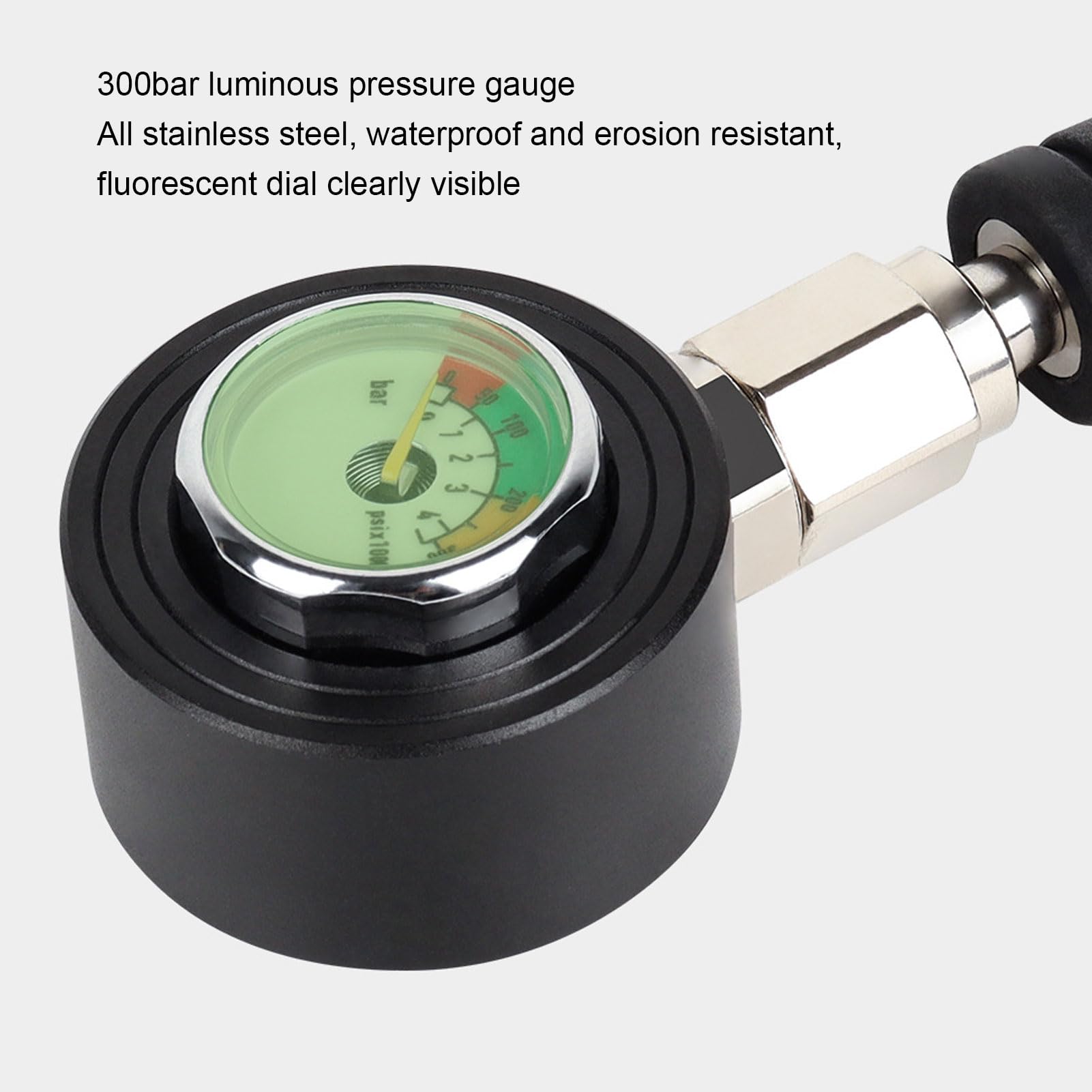 Manometro per Immersioni Subacquee, Manometro Luminoso Professionale per Immersione Notturna, con Tubo Ad Alta Pressione, per Regolatore BCD Immersioni Subacquee (65 cm)