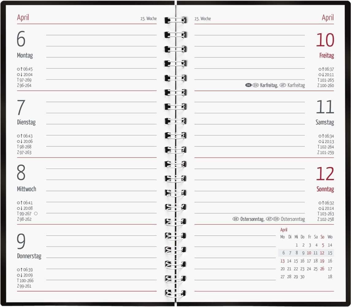 Slimtimer Ring Binder PVC Black 2024 - Pocket Calendar 9 x 15.6 cm - Ring Binding - Hard PVC Cover - Weekly - 128 Pages - Alpha Edition