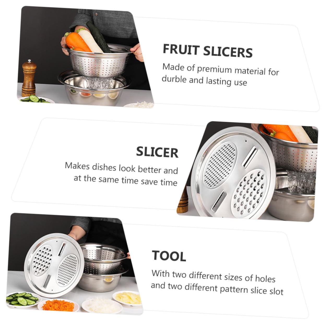 Ciieeo Trimmer Multiuso Bacinella in Acciaio Inox Resistente Grattugia da Cucina Bacinella per Cucinare Utensili per Preparazione Cibi