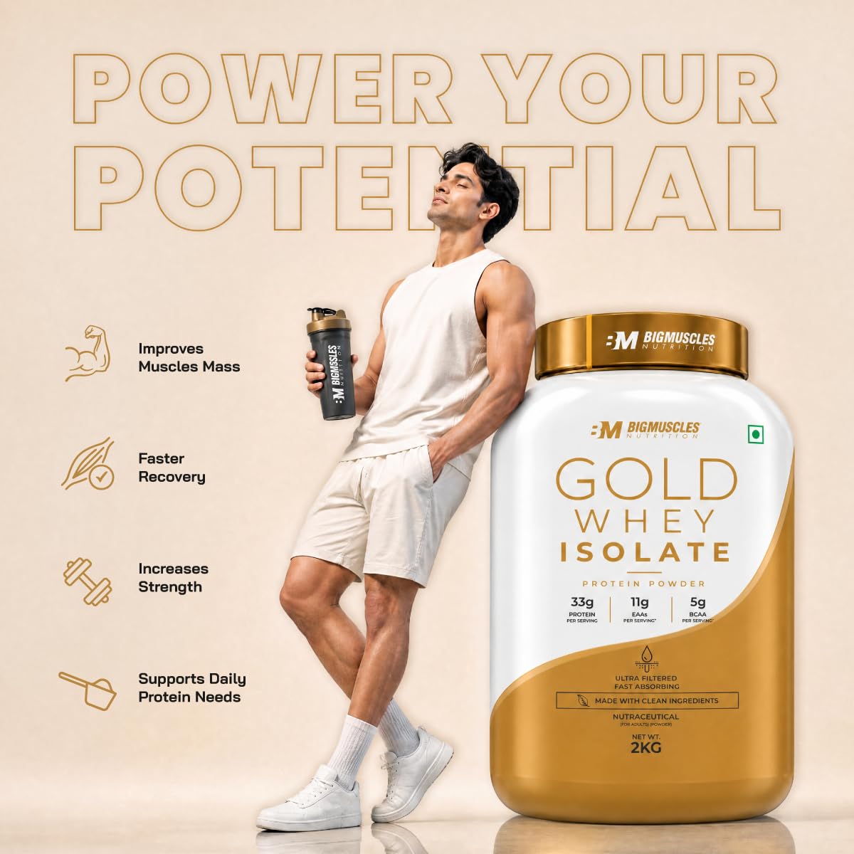 Bigmuscles Nutrition Gold Whey Isolate [2Kg, Albion Strawberry] | 33g Isolate Whey Protein with Bromelian For Faster Absorption | No Added Artificial Sweeteners, Flavours — Amazon image 8