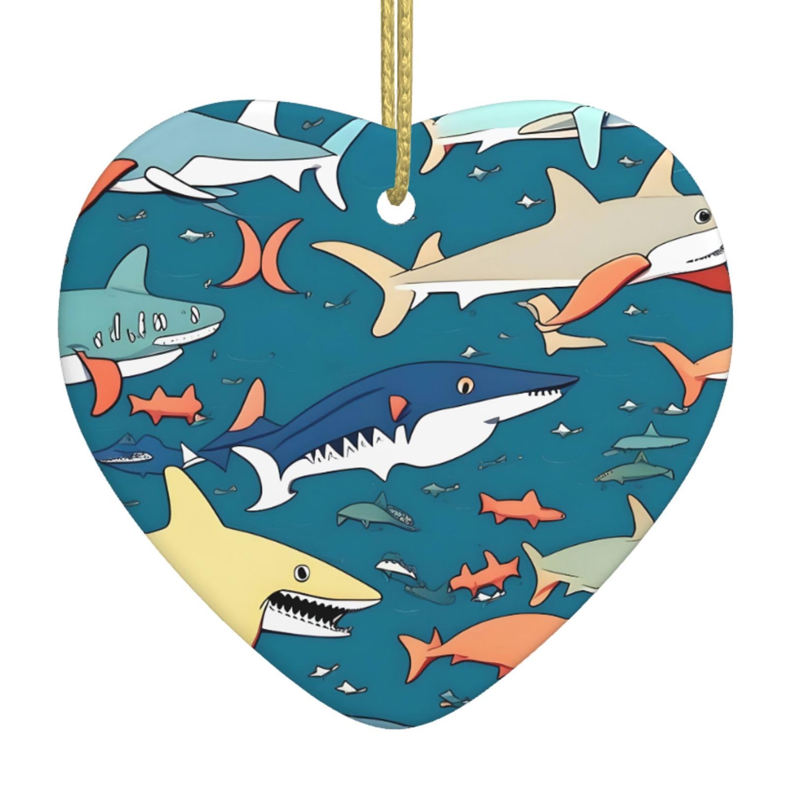 Nbtghga White Shark Sailing Print Christmas Ornaments, Ceramic Hanging Ornament, Xmas Tree Decoration, Holiday Home Decor
