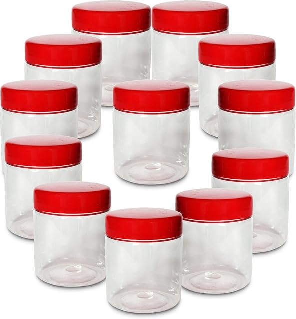 Plastic Storage Jar 250ml With Screw Top Lids Airtight Food Storage Containers BPA Free For Kitchen, Herb, Spices, Sweets Clear Canister pots (Pack of 12)
