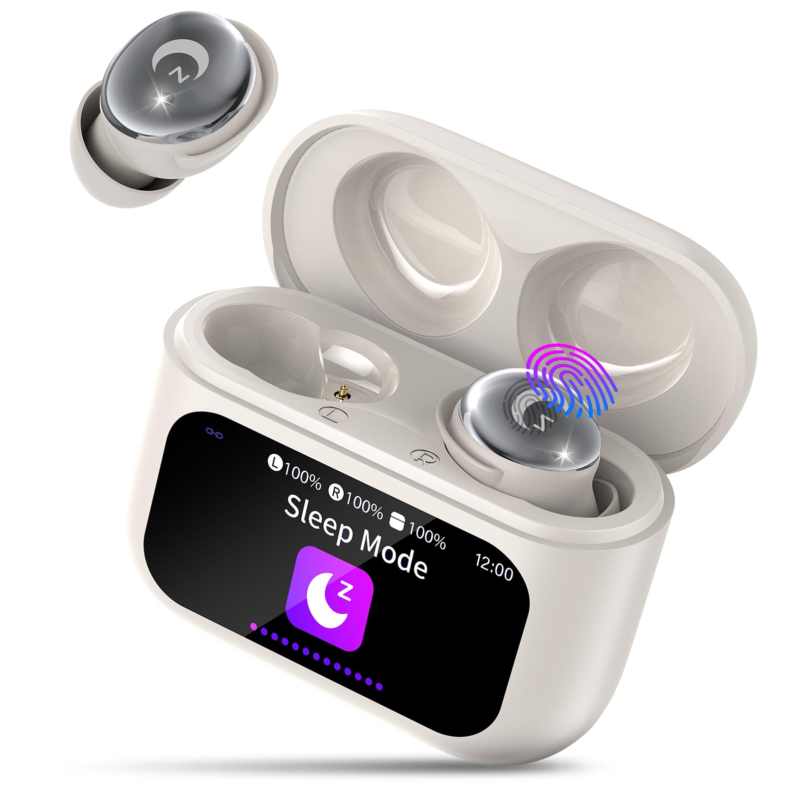Bluetooth Kopfhörer, Mini 48 Std Schlafkopfhörer Bluetooth 5.4 mit Touchscreen, 2026 Neue in Ear Kopfhörer Kabellos mit ENC Noise Cancelling, IPX7 Ohrhörer, Immersiver Deep Bass Earbuds, Wolkenweiß