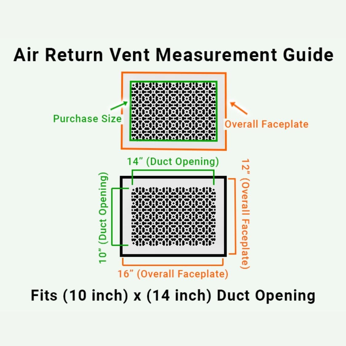 Achtek 10"x14" Duct (12"x16" Overall Size) Solid Cast Aluminum HVAC Air Return Grill Vent Cover | Powder Coated | for Wall-White with Screw Holes