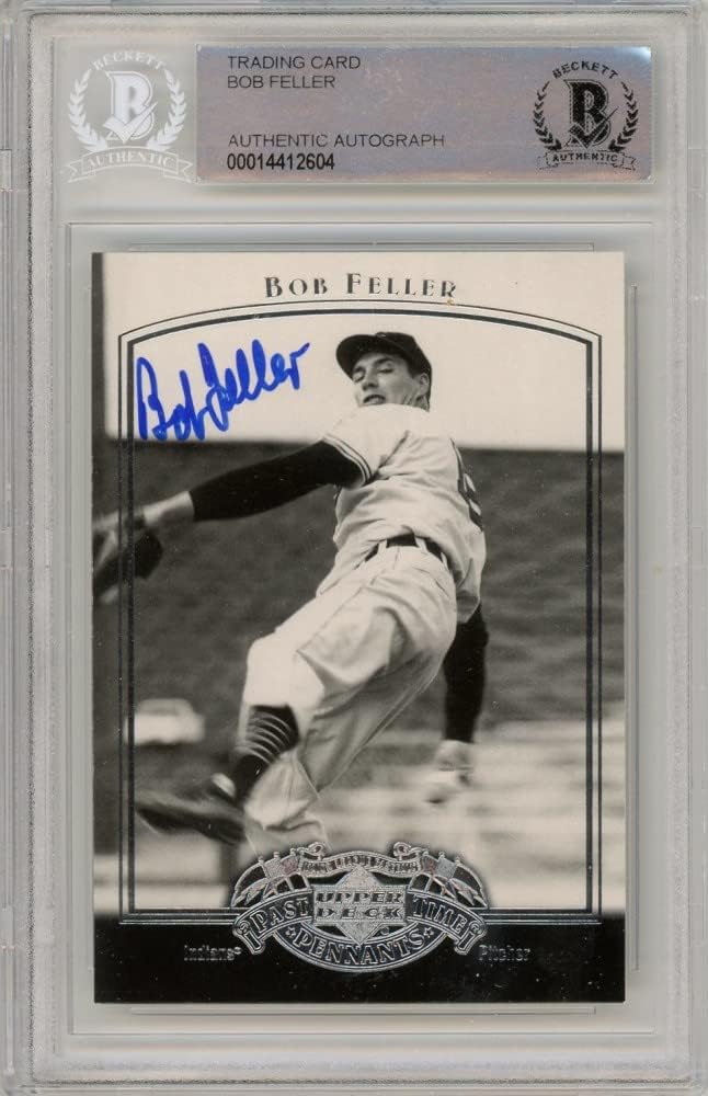 Bob Feller 2005 Upper Deck Past Time Pennants Baseball Autograph Card #6 BAS