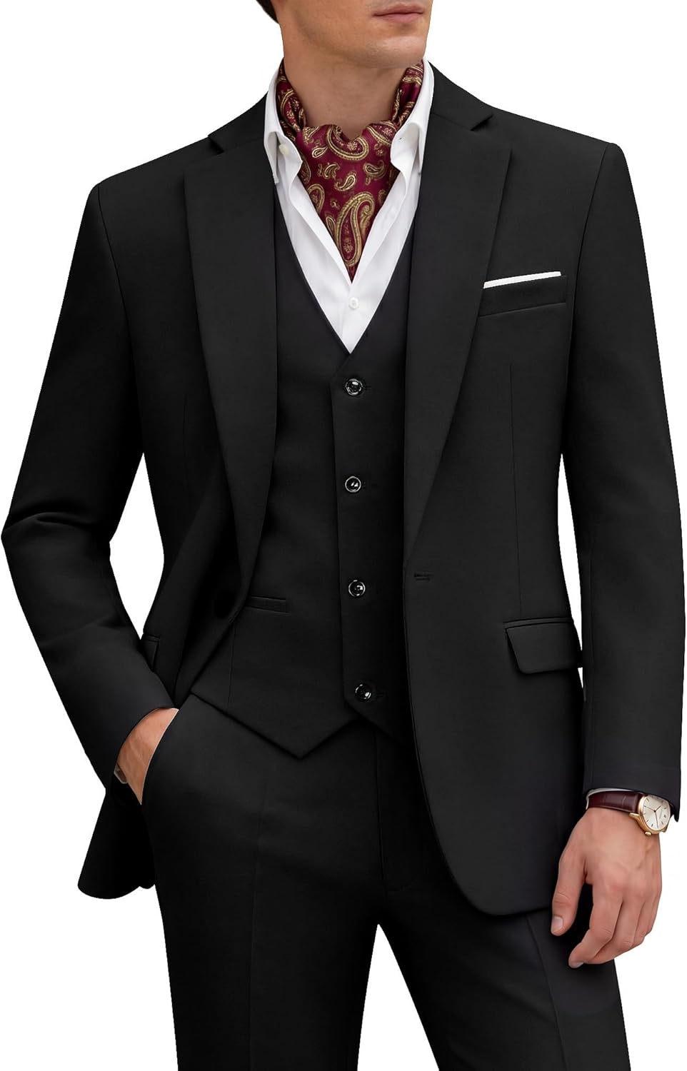 WULFUL Men's 3 Piece Slim Fit Suit Set One Button Blazer Jacket Pants Tuxedo Set for Party Wedding and Business