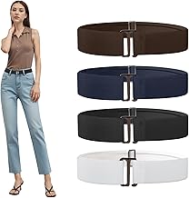 Kaslaider 4 Pieces Belts for Women, Elastic Belt No Buckle Strong Durable Comfortable Elegant Invisible Belt Unisex for Jeans, Pants, Skirts, Dress, multicoloured