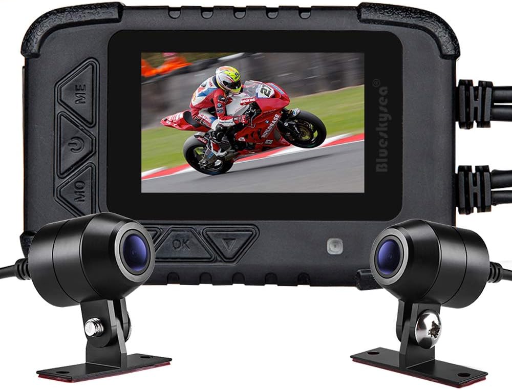 Motorcycle Dash Camera, Blueskysea DV688 Sportbike Dashcam 1080p Front Rear Dual Lens Waterproof 130° Angle with 2.35" LCD Screen Night Vision for Motorcycle Rider
