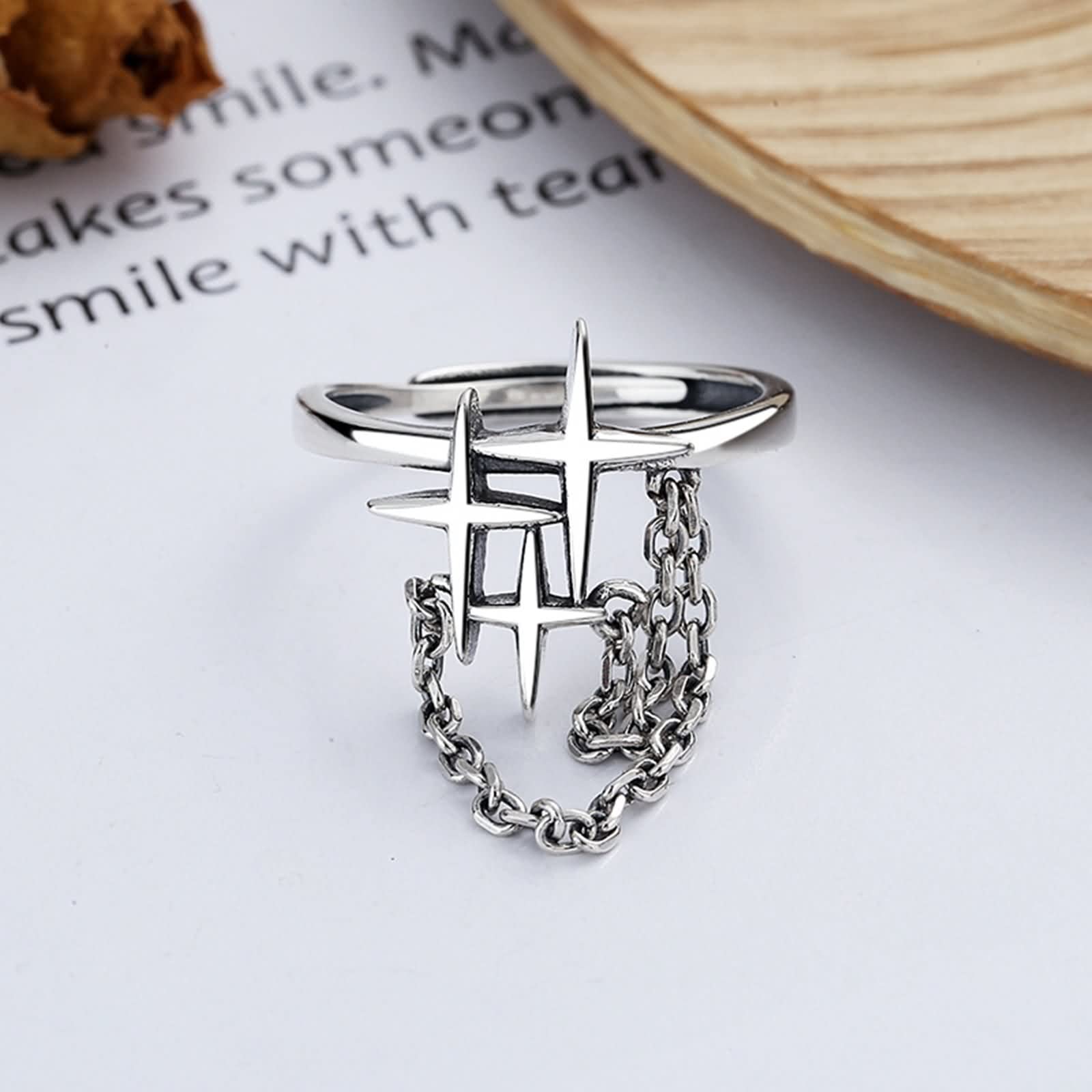 Anello in argento 925 per matrimonio, regolabile, con catena a stella, regolabile, per migliore amica, regalo di compleanno per le donne, Adjustable, Nessuna pietra preziosa
