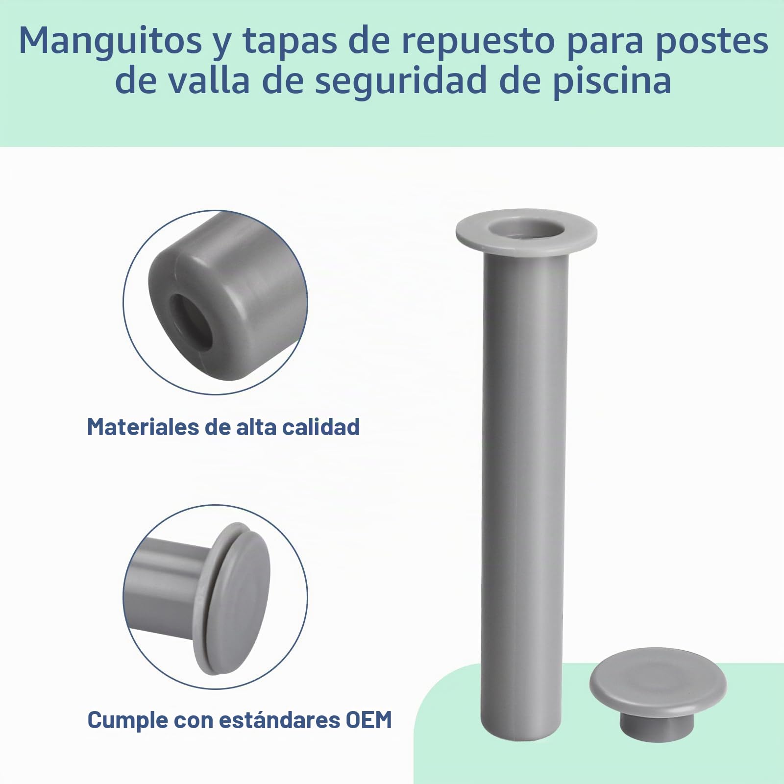 Juego de 10 fundas grises y tapas para valla de piscina, postes de valla de seguridad, valla de piscina salvavidas 178-G5, bricolaje, diámetro de base de 5/8 pulgadas y 4 pulgadas de altura,