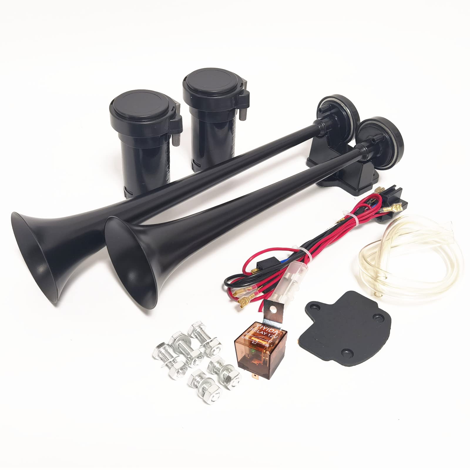 Clacson Tromba d'aria 24V Air Horn Tromba per camion 170db Tromba elettrica a doppio tubo tweeter nero e tromba del basso con Air Pump Altoparlante Car Horn per 24V camion Moto Vans nave ecc