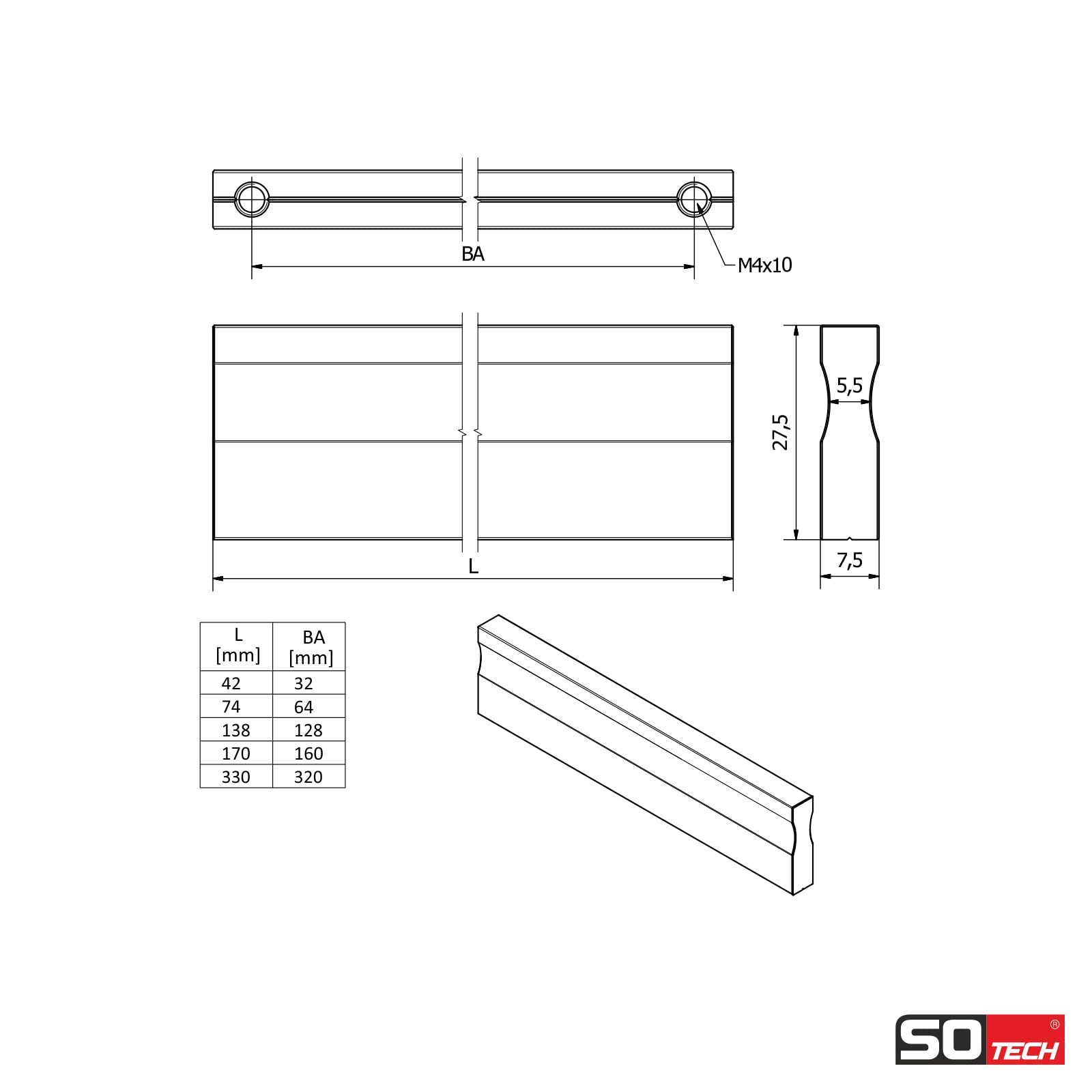 SOTECH Poignée De Meuble GÖTEBORG BA 32 Mm Noir Anodisé Poignée