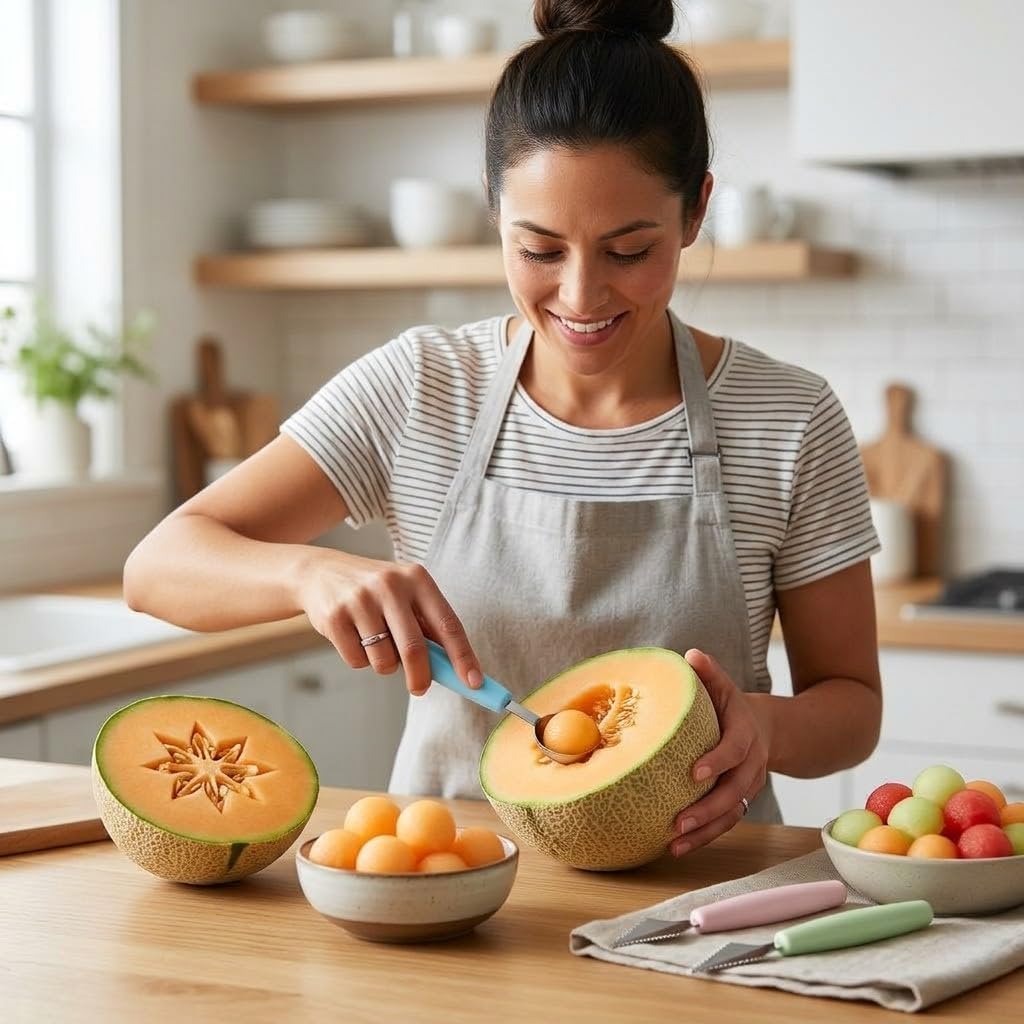 2 in 1 Melon Baller & Fruit Slicer - Stainless Steel -3