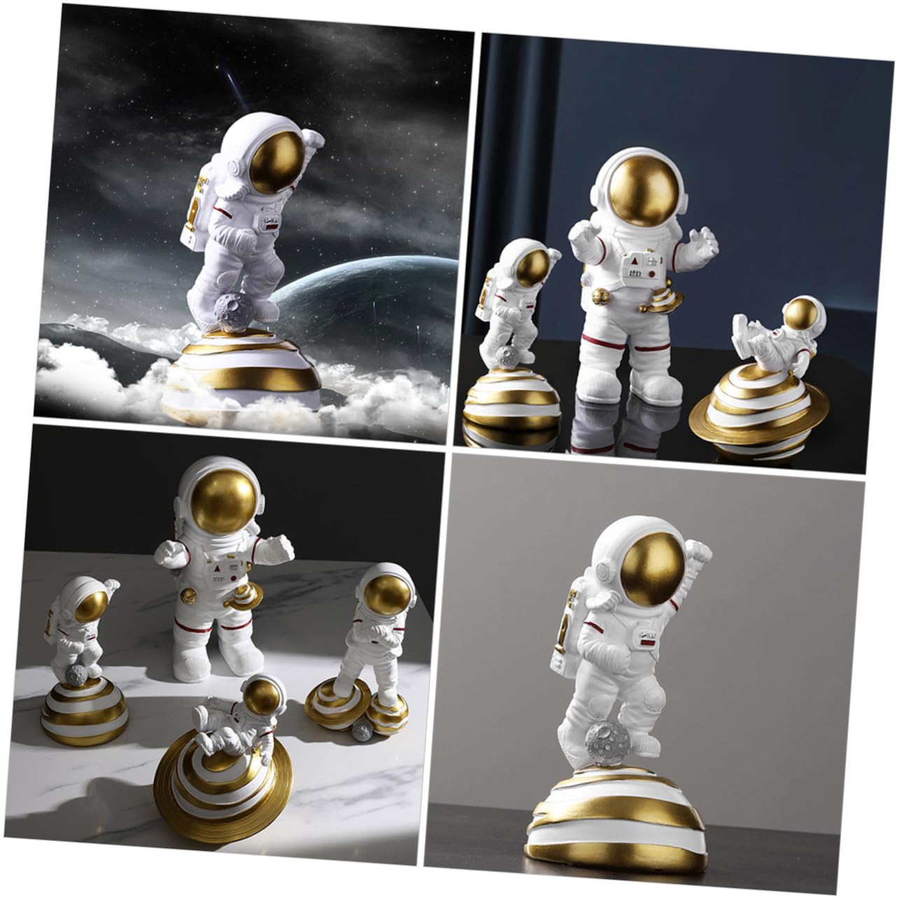 TOPBATHY Estatua de Astronauta Decorativa de Resina Natural Dorada