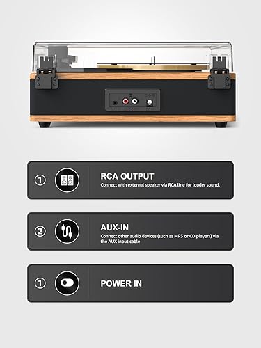 Miniatura 7 de Tocadiscos de vinilo con altavoces incorporados, compatible con tocadiscos de entrada y salida Bluetooth, 3 velocidades, reproductor de discos de