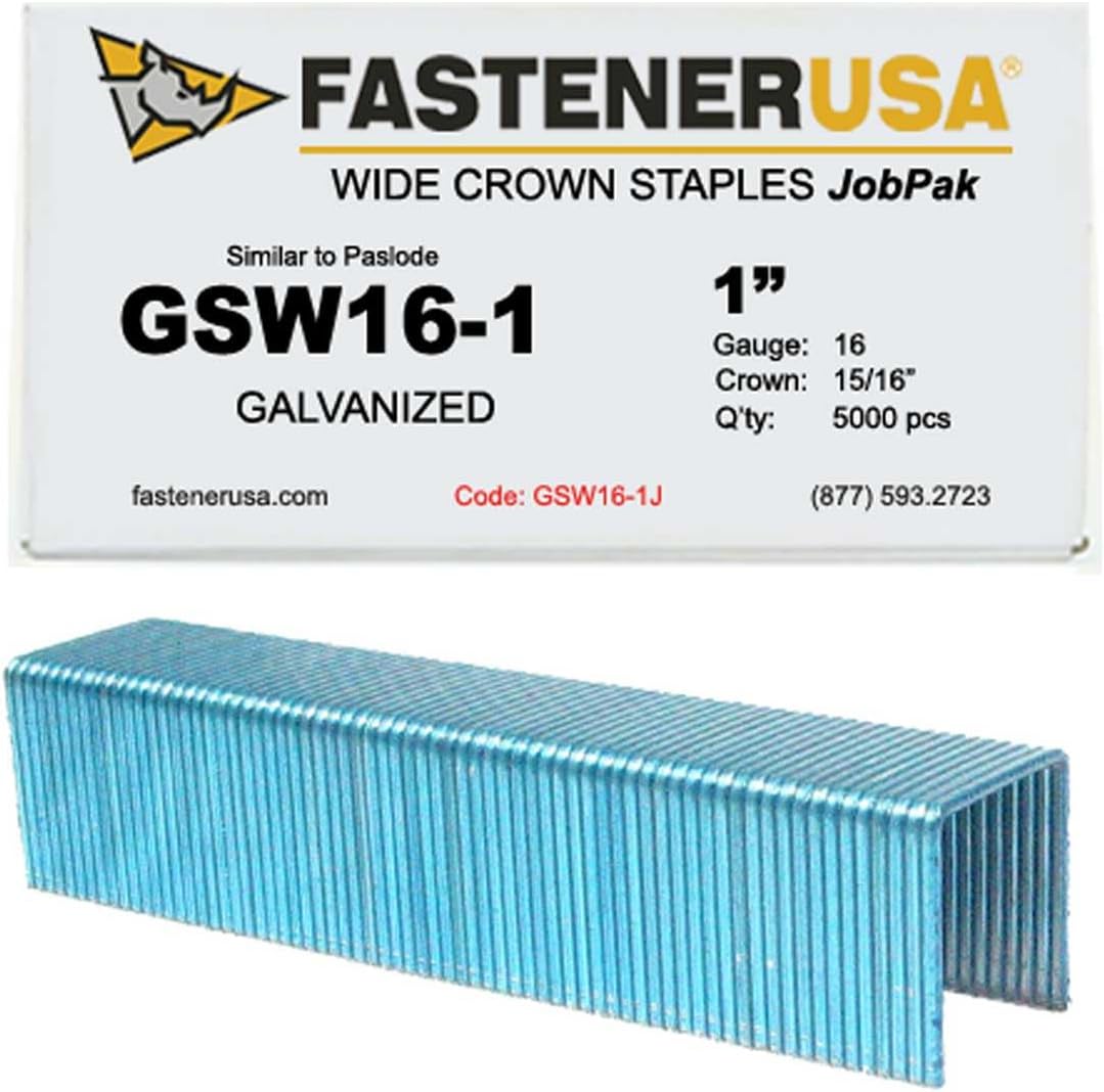 1" Leg x 15/16" Crown 16GA GALV GSW-16 Staples 5,000ct