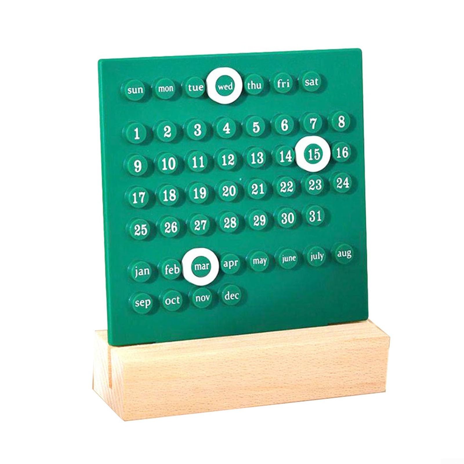 Calendrier de bureau, en bois acrylique pour anneau, calendrier perpétuel, mois, date, enregistrement pour décoration de bureau à domicile (vert) Calendrier de bureau, en bois acrylique pour anneau