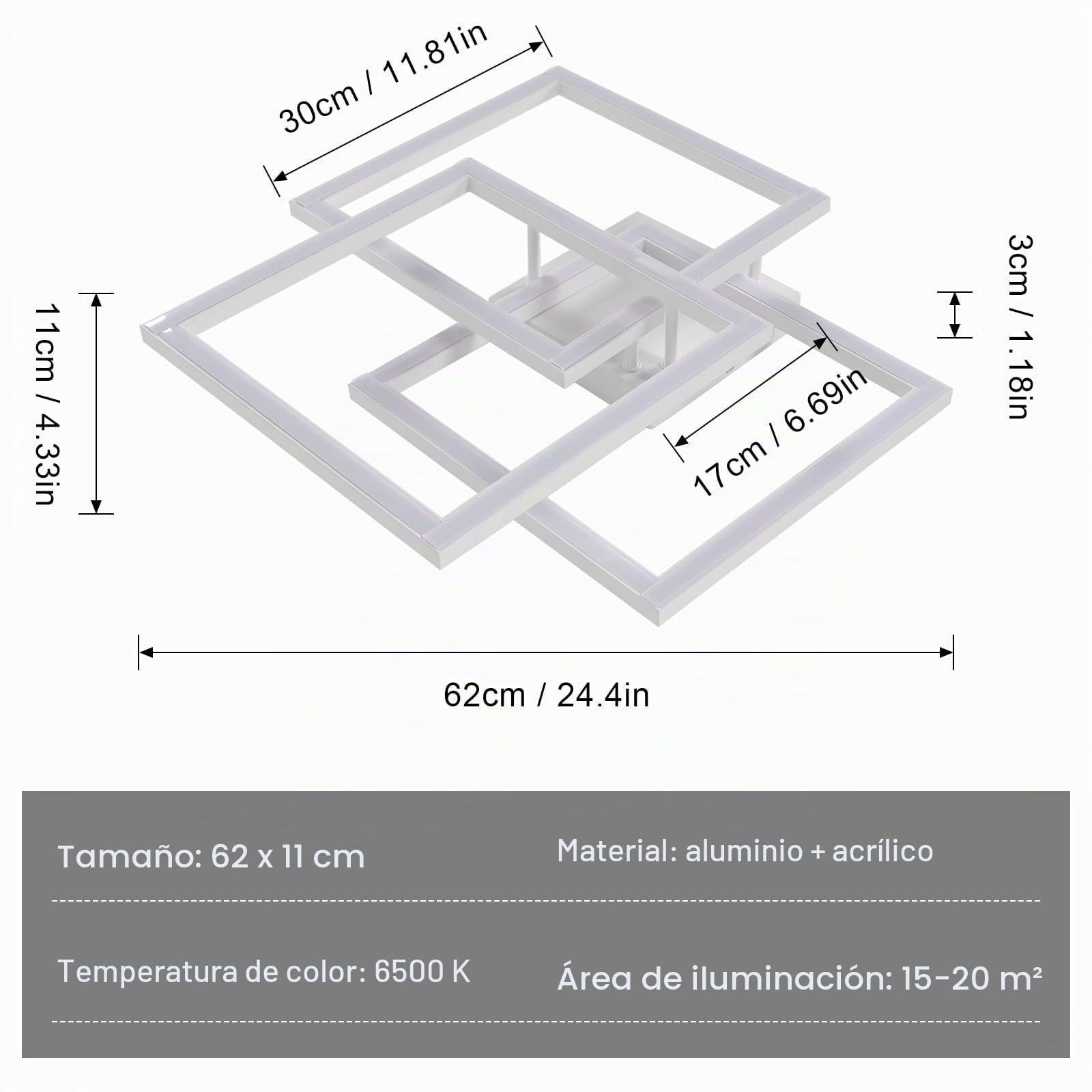 DELIPOP Moderna Lámpara de Techo 40W 4500LM 6500K Plafon Led techo Cuadrado | Luz de techo led Blanca Para Dormitorio Salon Comedor, 62cm