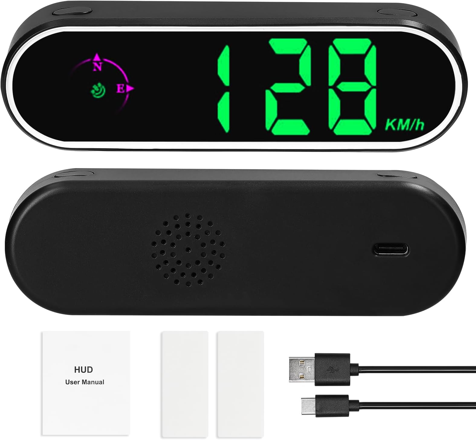 Eacam Car Headup Display, GPS Digital Speedometer with Colorful LED Display Clock & Compass Function Overspeed Alarm for Car Truck SUV RV