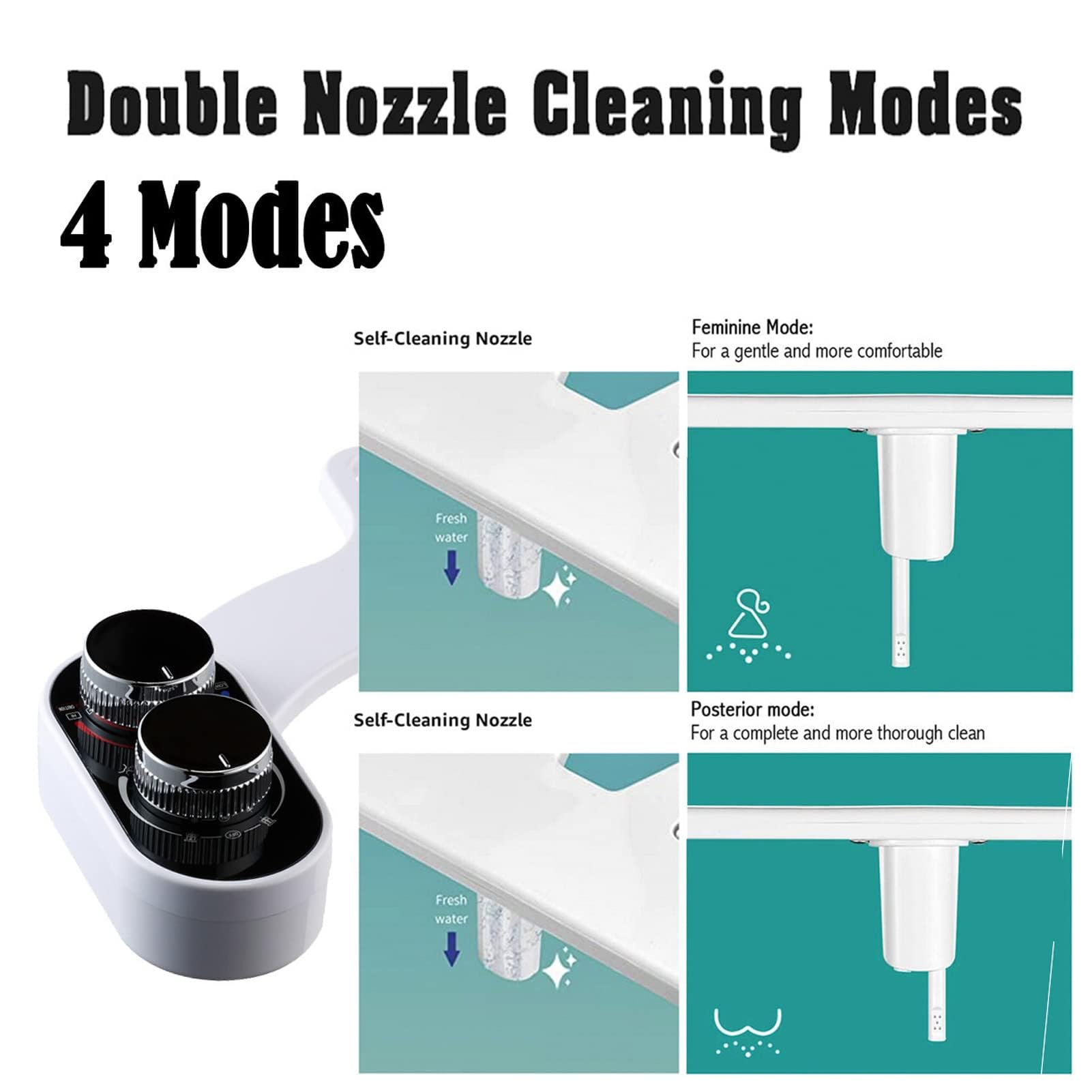Pulverizador Bidé Doble Boquilla Accesorio Inodoro con Interruptores de Perilla Control Presión Ajustable Agua Limpieza Higiene Personal Baño Conexión 3/8 Europa
