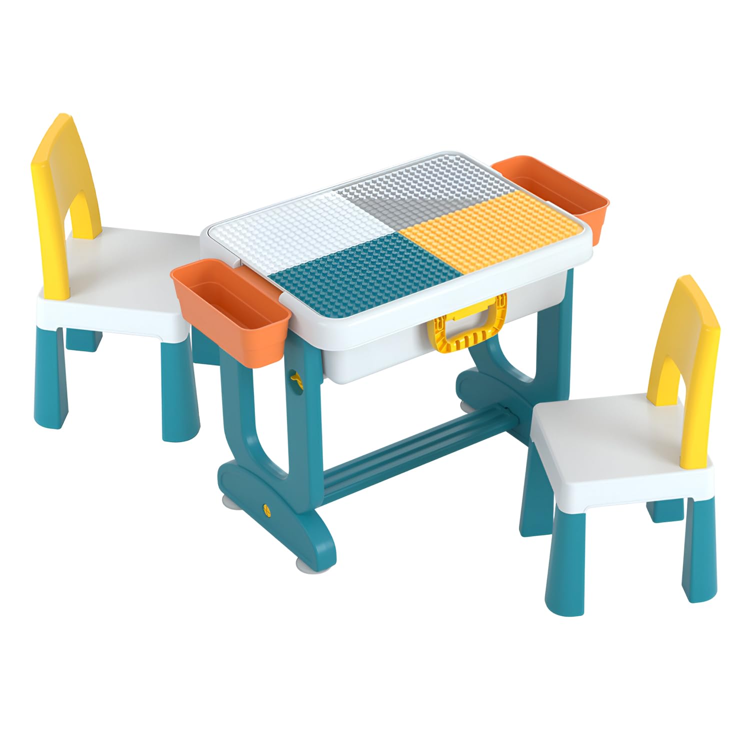 SYGA Kids Toy Table & Chair Set, Multifunctional Plastic Desk with Block Surface for Drawing, Learning & Play (Blue – 1 Table & 2 Chairs)-image-33