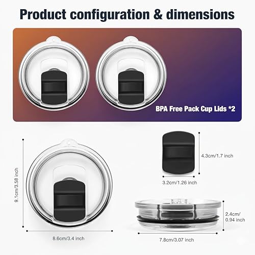 Miniatura 4 de Tapas de vaso de 20 onzas, paquete de 2  deslizador magnético, a prueba de derrames, a prueba de fugas, tapas de repuesto sin BPA para vasos YETI,
