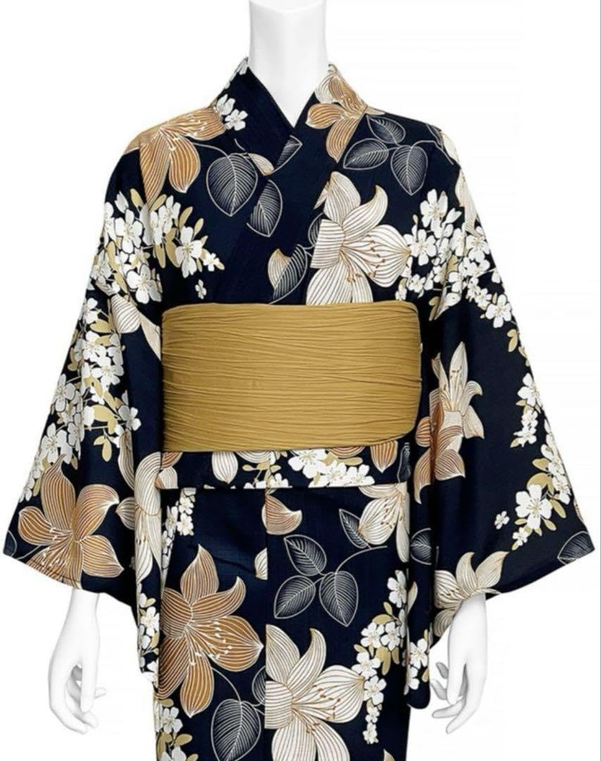 新品★ 浴衣　グレイル　花柄　セット　帯　gi1608 ネイビー　黄色　GRL Amazon.co.jp: 未使用 GRL グレイル 花柄浴衣セット[gi1608