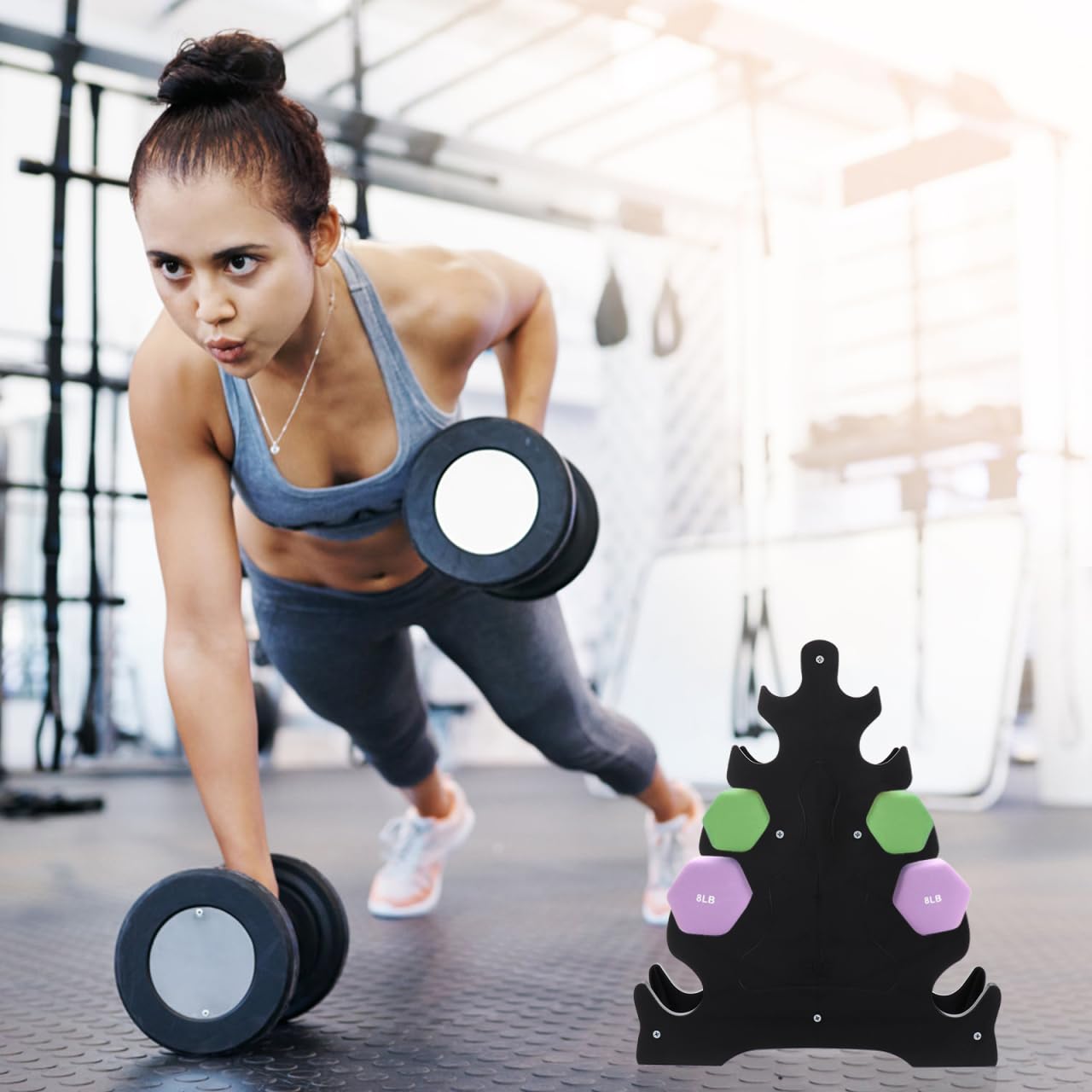 5-poziomowy stojak na hantle – oszczędność miejsca do przechowywania ciężarów do domowej siłowni solidny i łatwy montaż, idealny do sprzętu fitness i konfiguracji treningu domowego