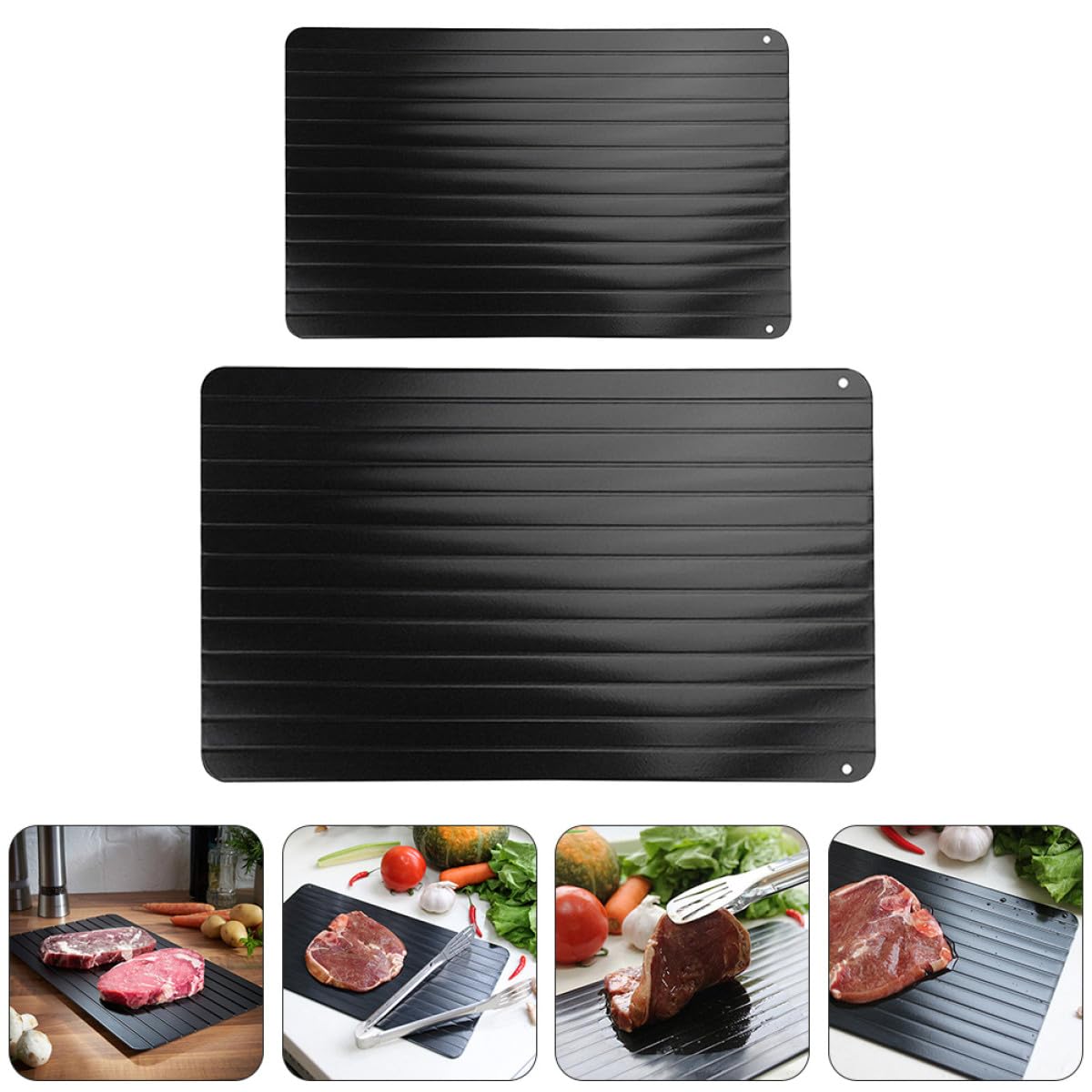 Ipetboom 2stücke Schnellauftauplatte aus Aluminiumlegierung für Haushalt Auftauplatte Schwarz Auftauschale für Gefrorenes Fleisch