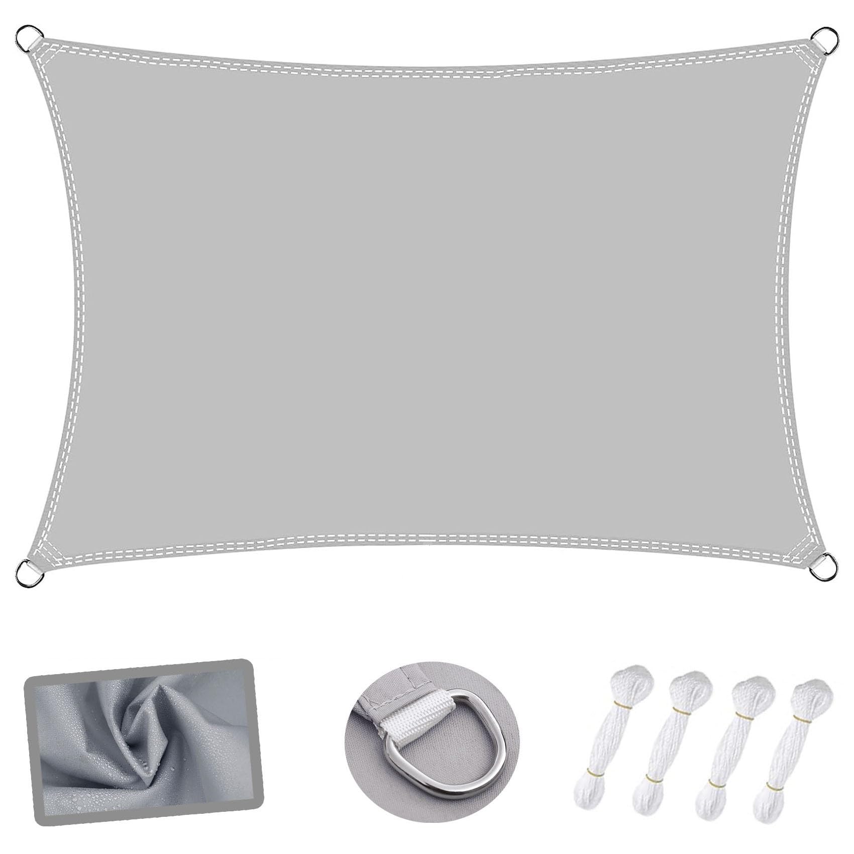 WQPMNYG Waterproof shade sail Outdoor Waterproof Sun Shade Sail 1.7 x 3.4m Rectangular UV Block Sunscreen with Free Rope for Garden Patio Light Grey