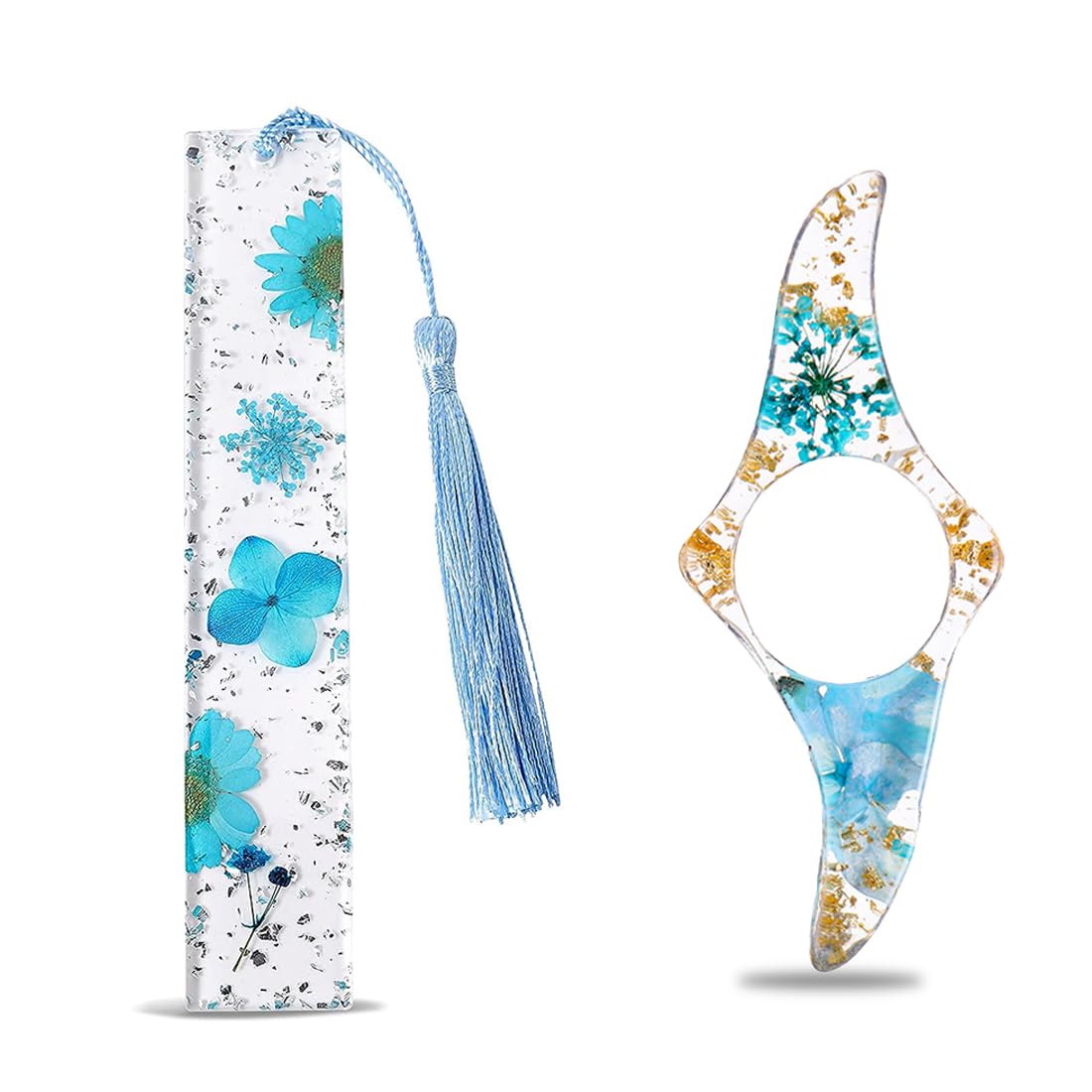 Soportes para libros de flores secas de resina, 2 piezas transparentes y hechas a mano con marcadores florales. Hermosos marcapáginas para libros de anillo y perfectos para usar