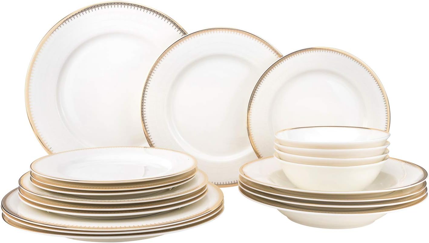 20-pc. Dinner Set Service for 4, 24K Gold-plated Luxury Bone China Tableware ("Amanda" 5669-20G)