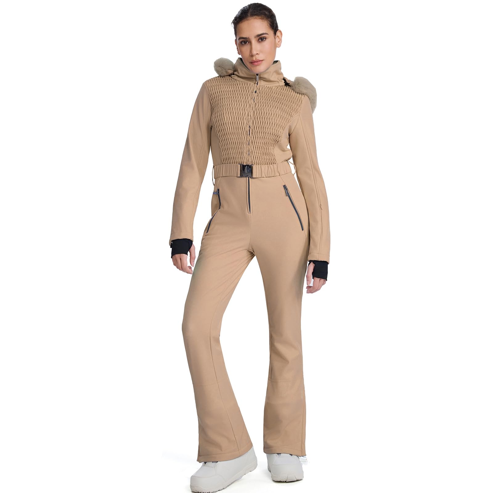 HOTIAN Traje de esquí de una pieza para mujer, impermeable, resistente al viento, traje de nieve para mujer, traje de invierno, cálido, snowboard, con capucha