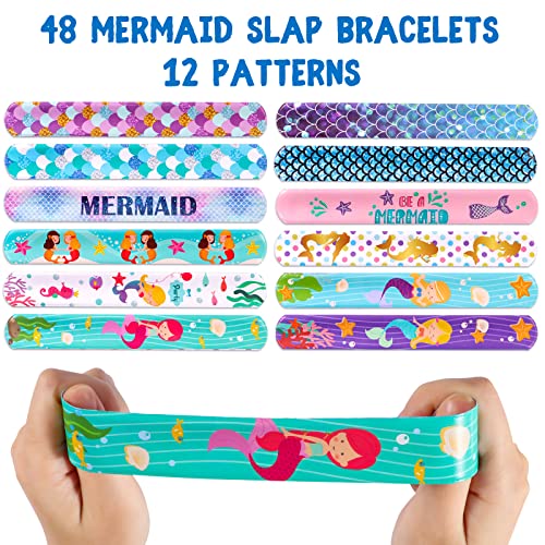 Golray 48 Pcs Mermaid Slap Bracelets For Kids Girls Snap Bracelet Bands Mermaid Toys Party Favors Classroom Prize Gifts, Meramid Party Favors Goodie Bags Fillers #TOP1