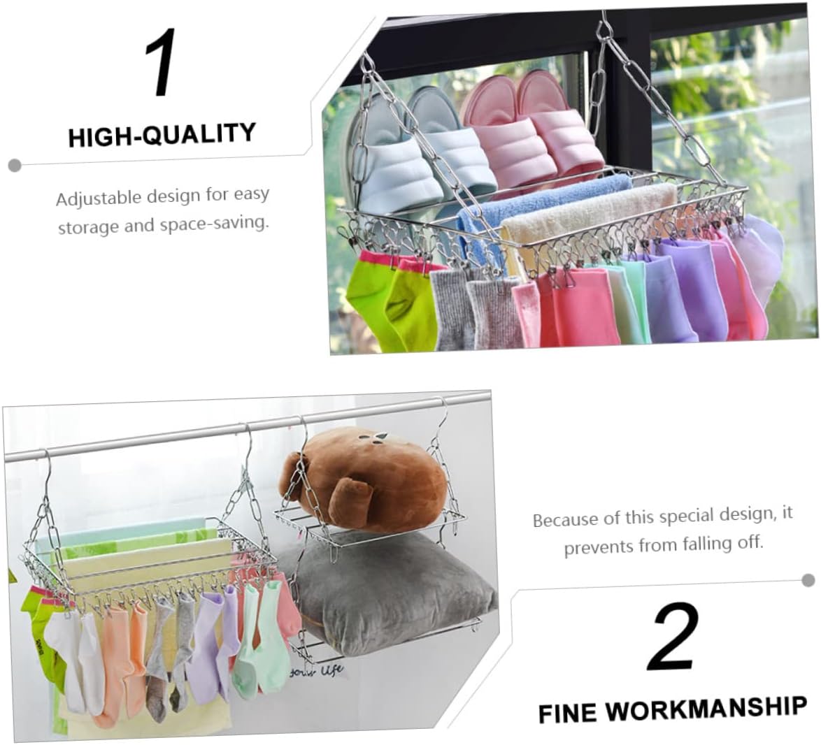 Multifunctional Balcony Clothes Drying Hanger with Adjustable Clips for Socks Pants Towels Thickened Stainless Steel Rack for Indoor Outdoor Laundry Use