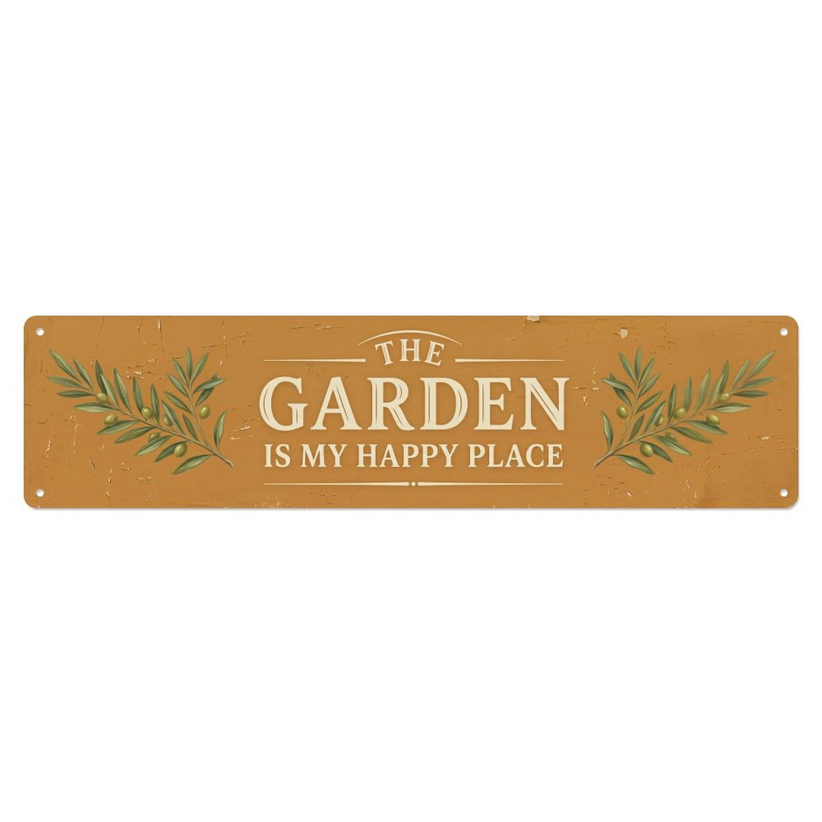 Vintage The Garden Is My Happy Place Olive Branch Metal Tin Sign