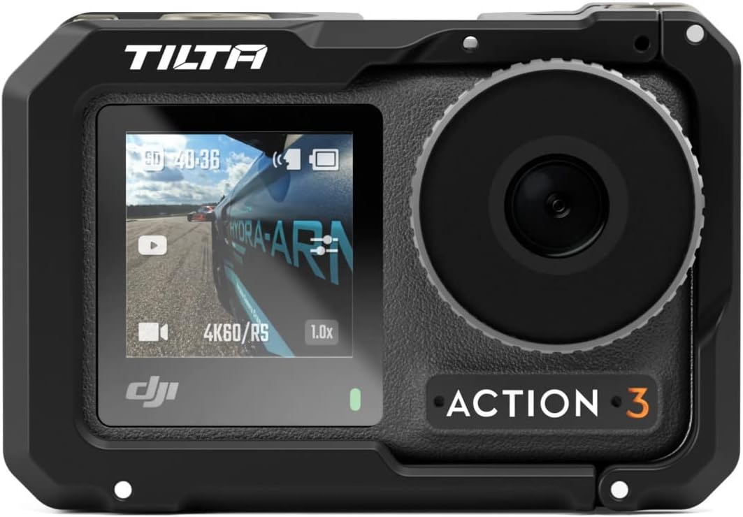 Tilta Camera Cage Compatible with DJI Osmo Action 3 Basic Kit (Black), Protective Armor, Improves Functionality with Mounting Options for Various Accessories | TA-T40-A-B