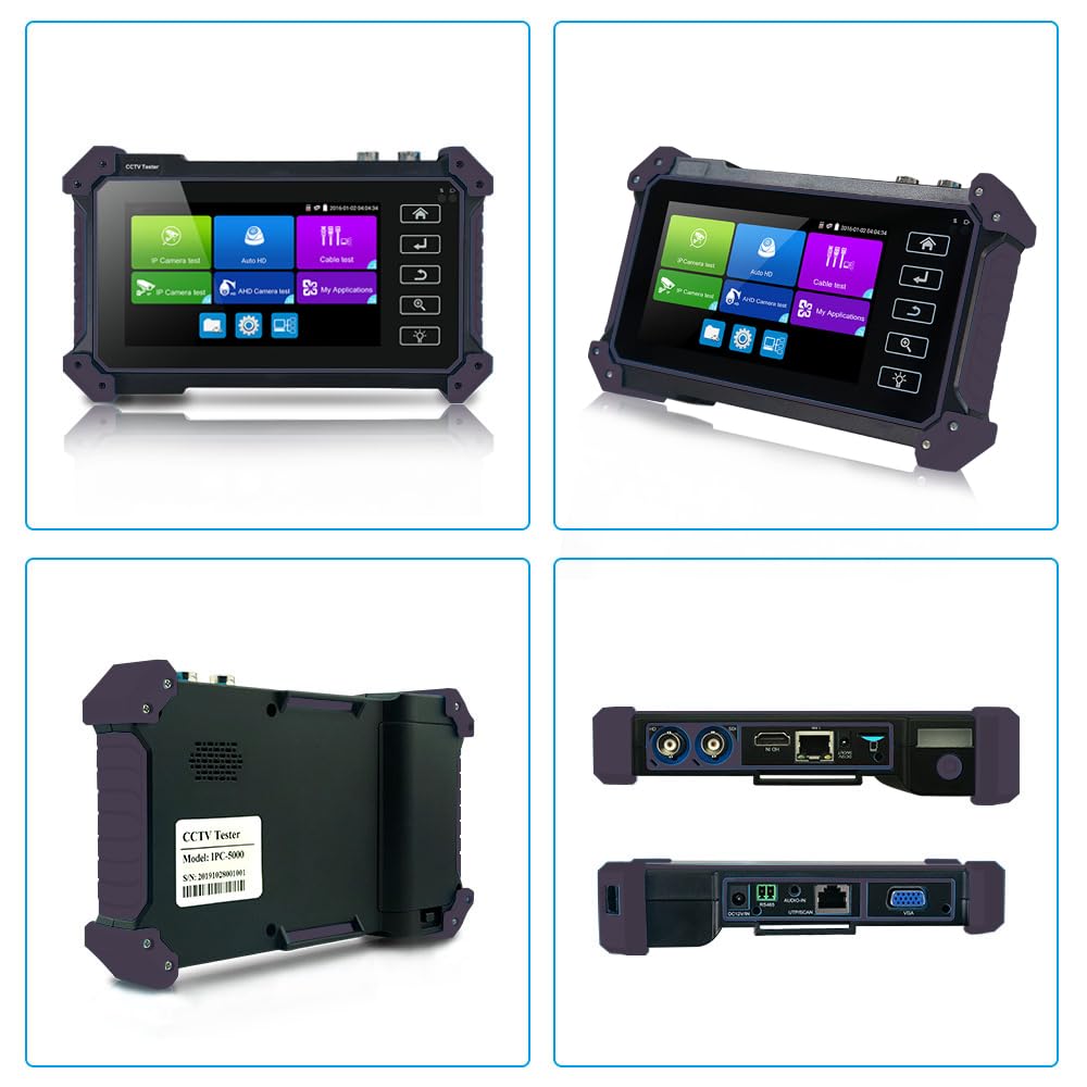 Tester CCTV, Fioletowy 5200C 12MP Tester IPC 8MP/AHD/CVI/TV/SDI kamery CCTV Monitor z VGA dla CFTV(TI-Z9651)